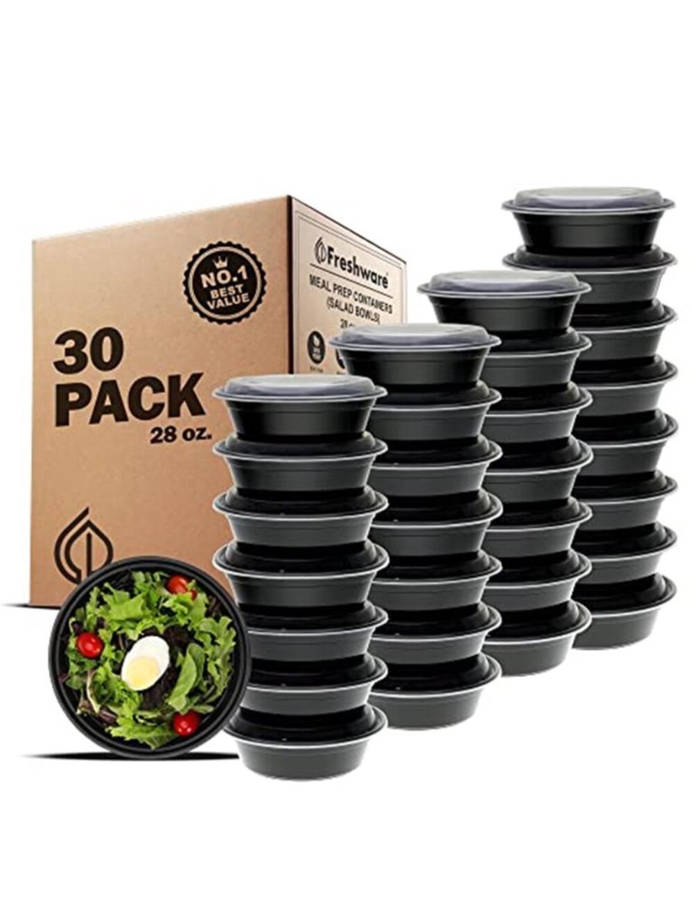 Meal Prep Bowl Containers [30 Pack] Plastic Bowls with Lids for Soup and Salad